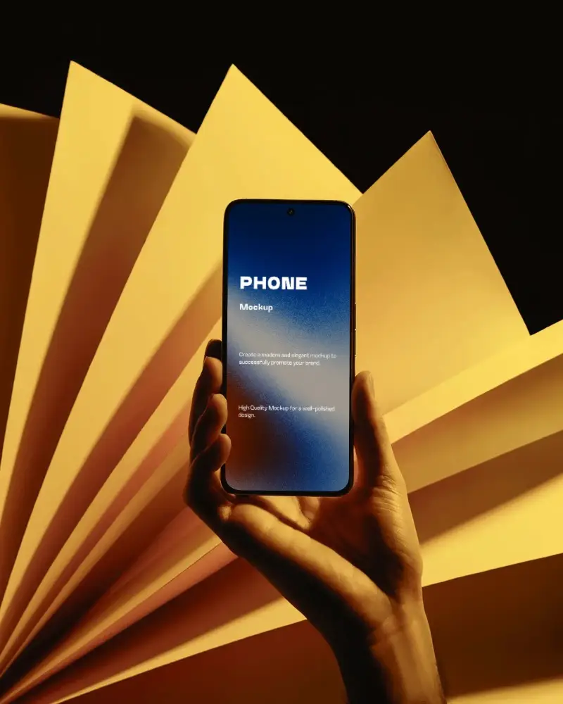 realistic-samsung-android-phone-mockup-handheld-device-against-yellow-paper-fold-background