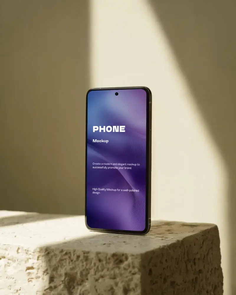 minimalist-google-pixel-mockup-sunlit-front-view-on-textured-block-warm-background