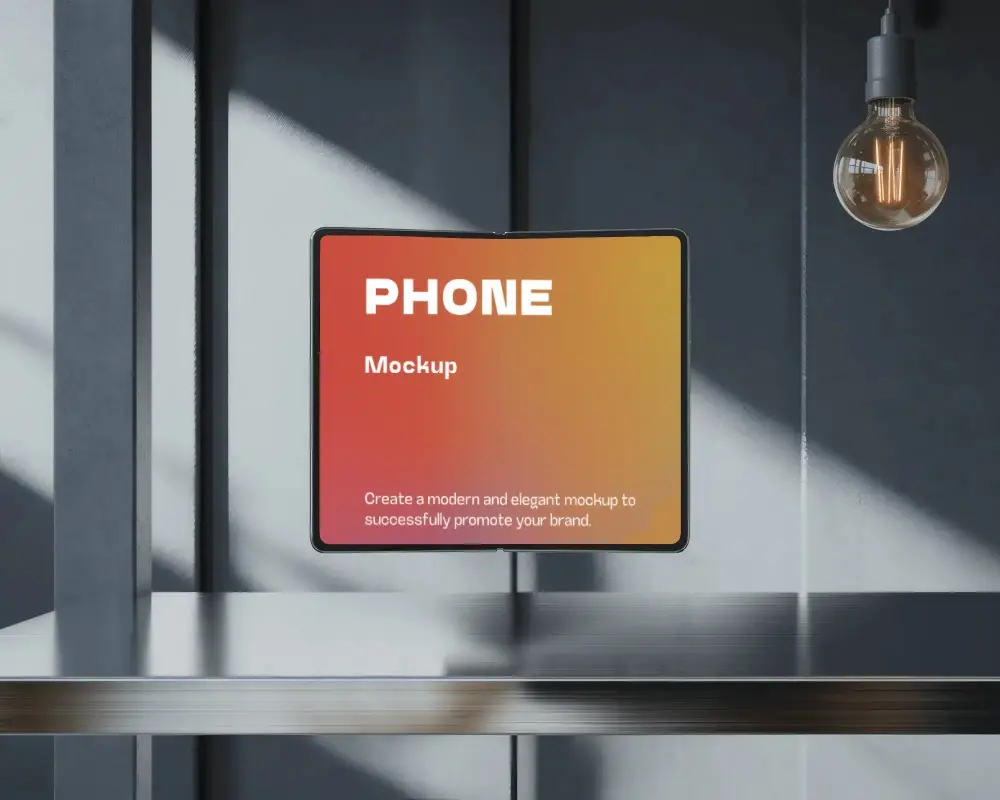 samsung-galaxy-fold-phone-mockup-front-display-on-metal-shelf-modern-industrial-lighting