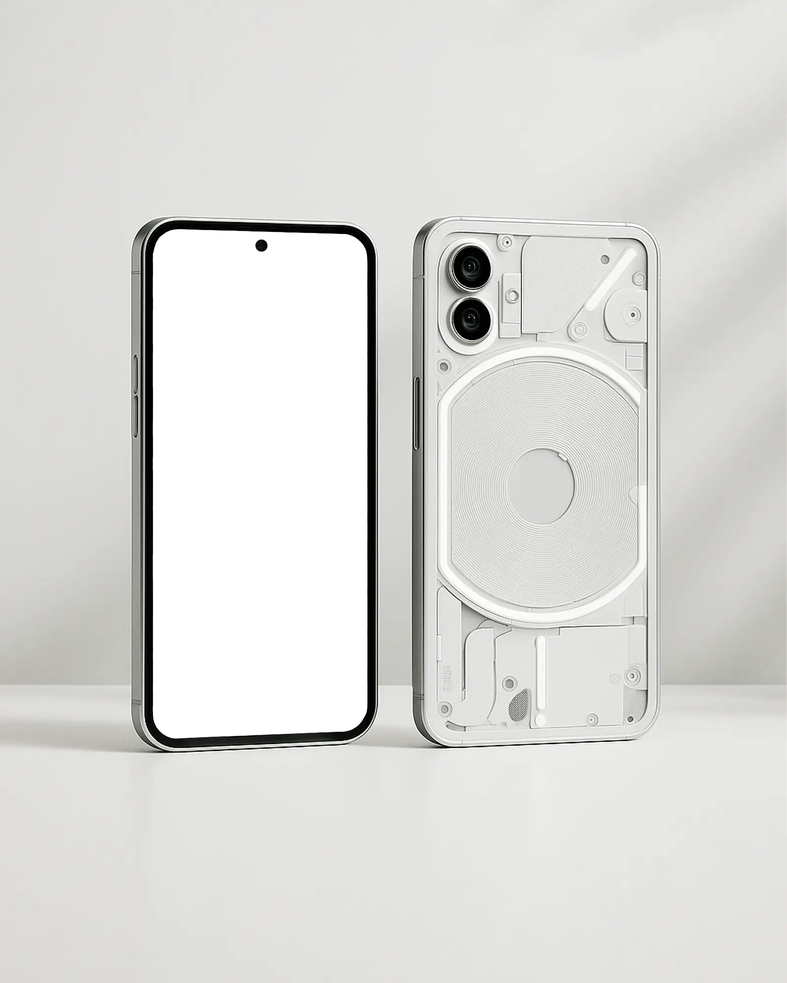 Minimal Smartphone Mockup Front And Back View On White Surface Clean And Modern Design Presentation
