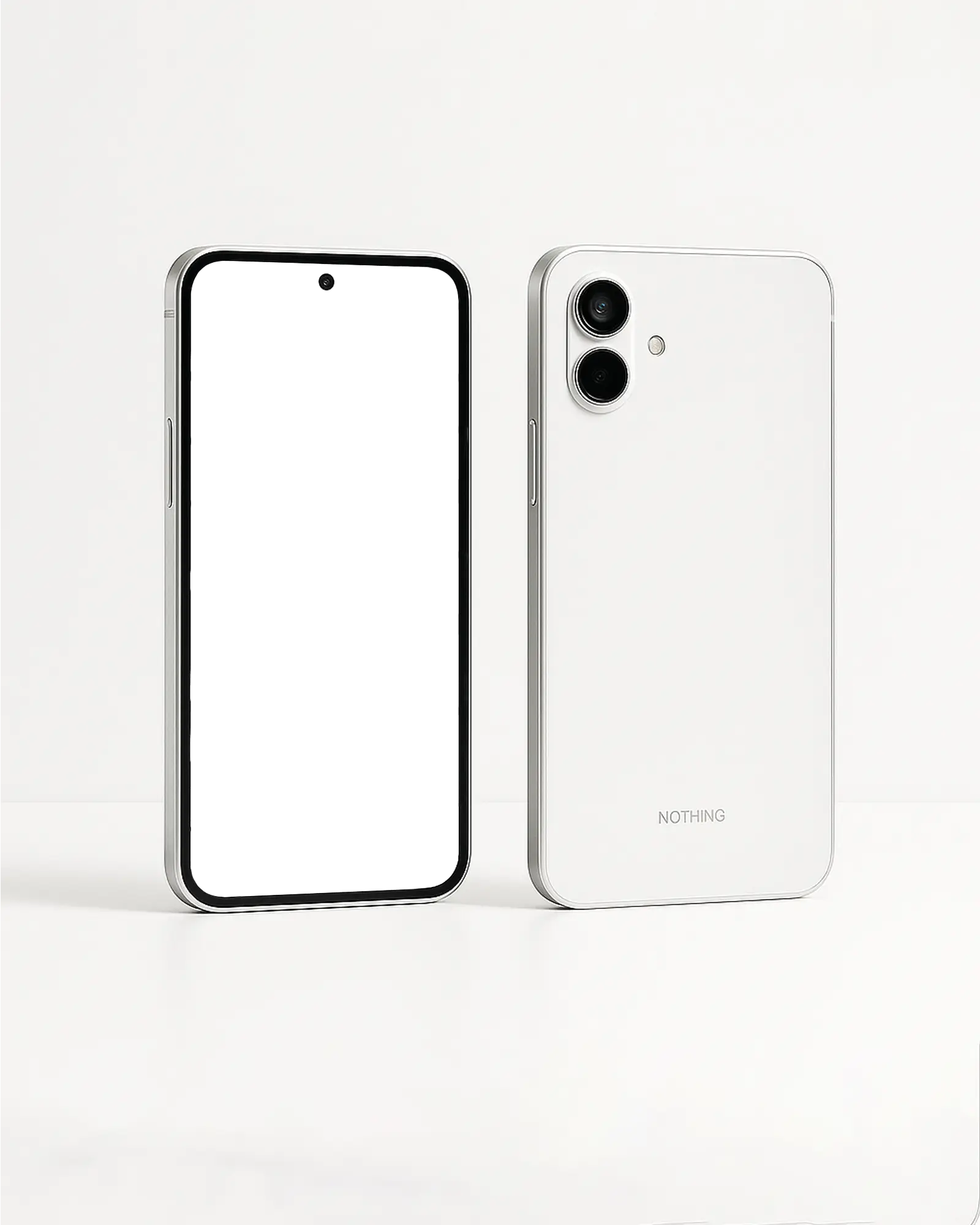 Clean White Smartphone Mockup Front And Back View On Bright Minimal Background Modern