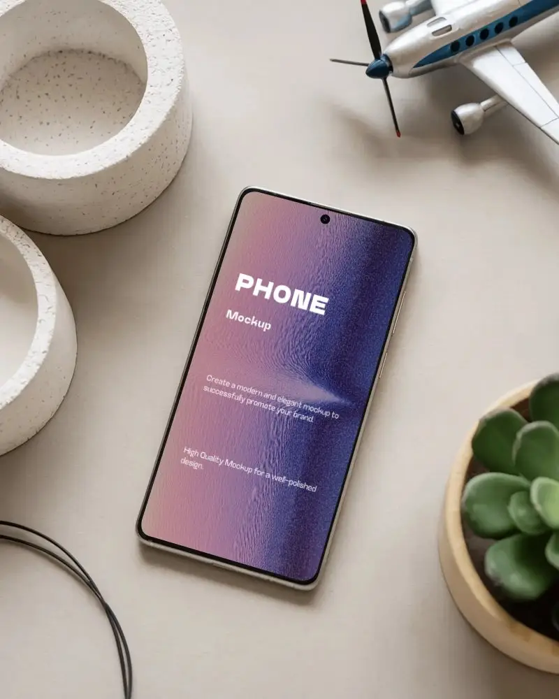 Googlepixel Sleek Minimalist Phone Mockup Display With Clean Light Background And Accessories