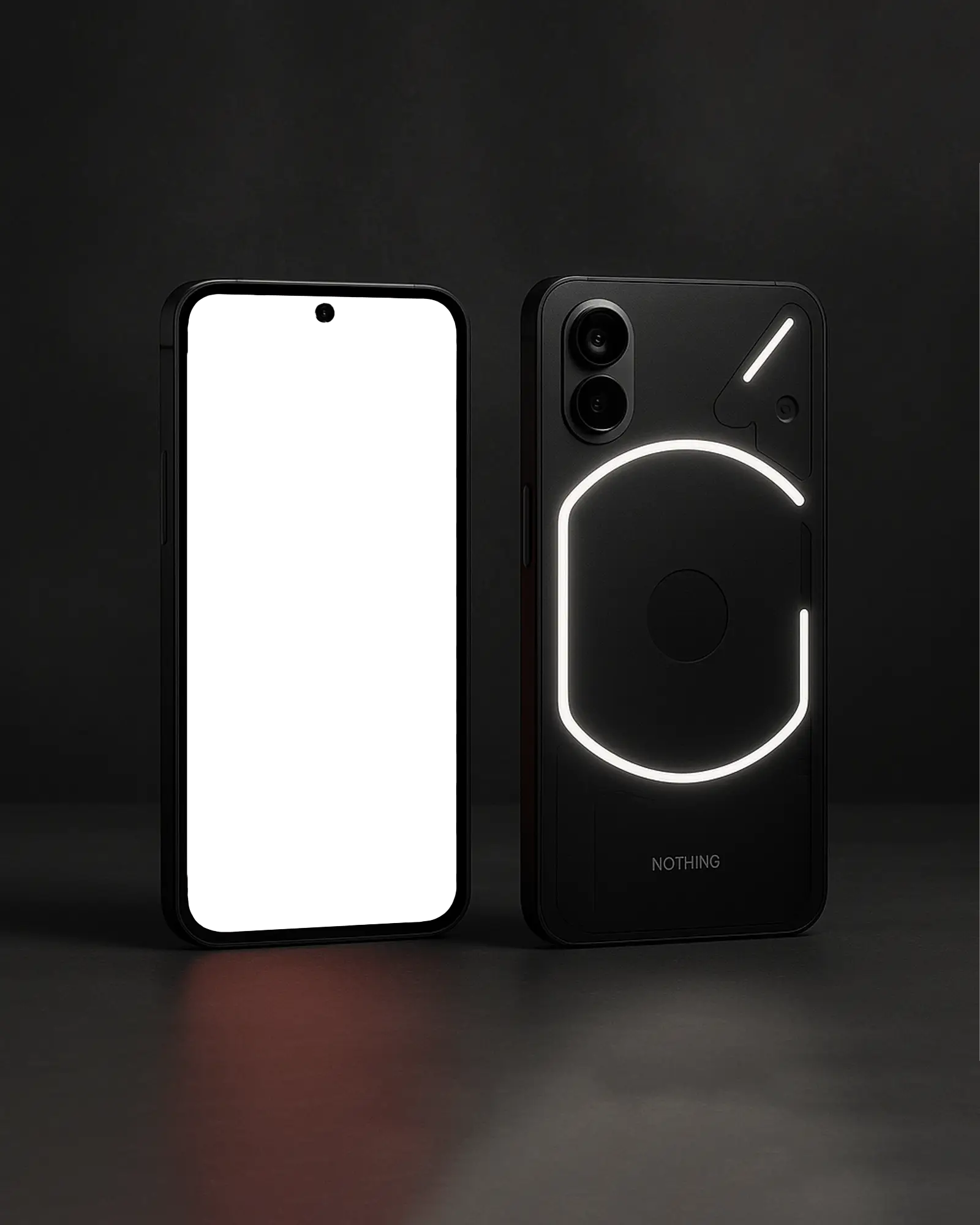 Studio Lit Black Smartphone Mockup Front And Back View With Glowing Glyph Interface Sleek And Futuristic Design Showcase