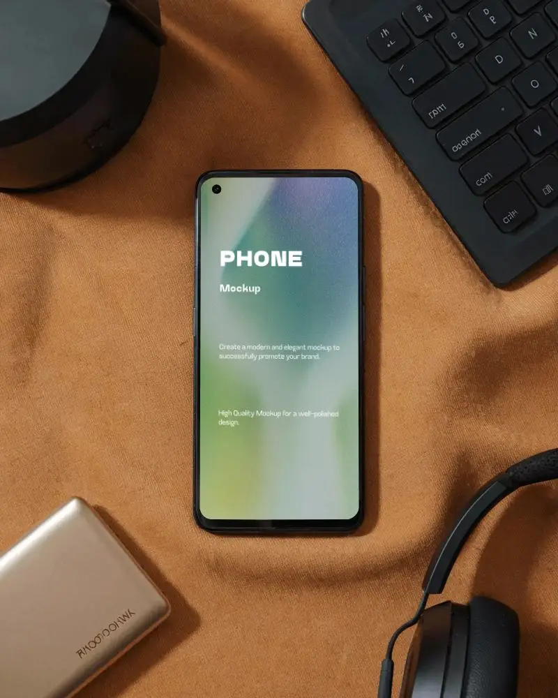 Huawei Modern Phone Mockup With Blank Screen On Textured Fabric Background For App