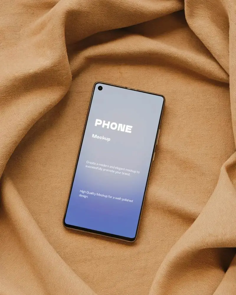 Nothing Minimalistic Phone Mockup Lying On Textured Cloth Perfect For Ui