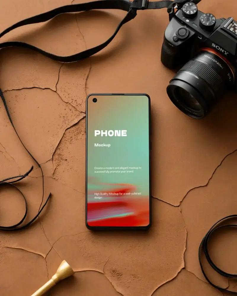 Oneplus Professional Phone Mockup With Blank Screen And Digital Camera Modern Design