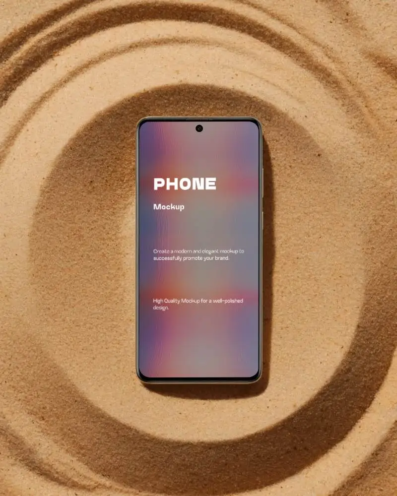 Nothing Modern Phone Mockup With Blank Screen Placed On Textured Sand Background