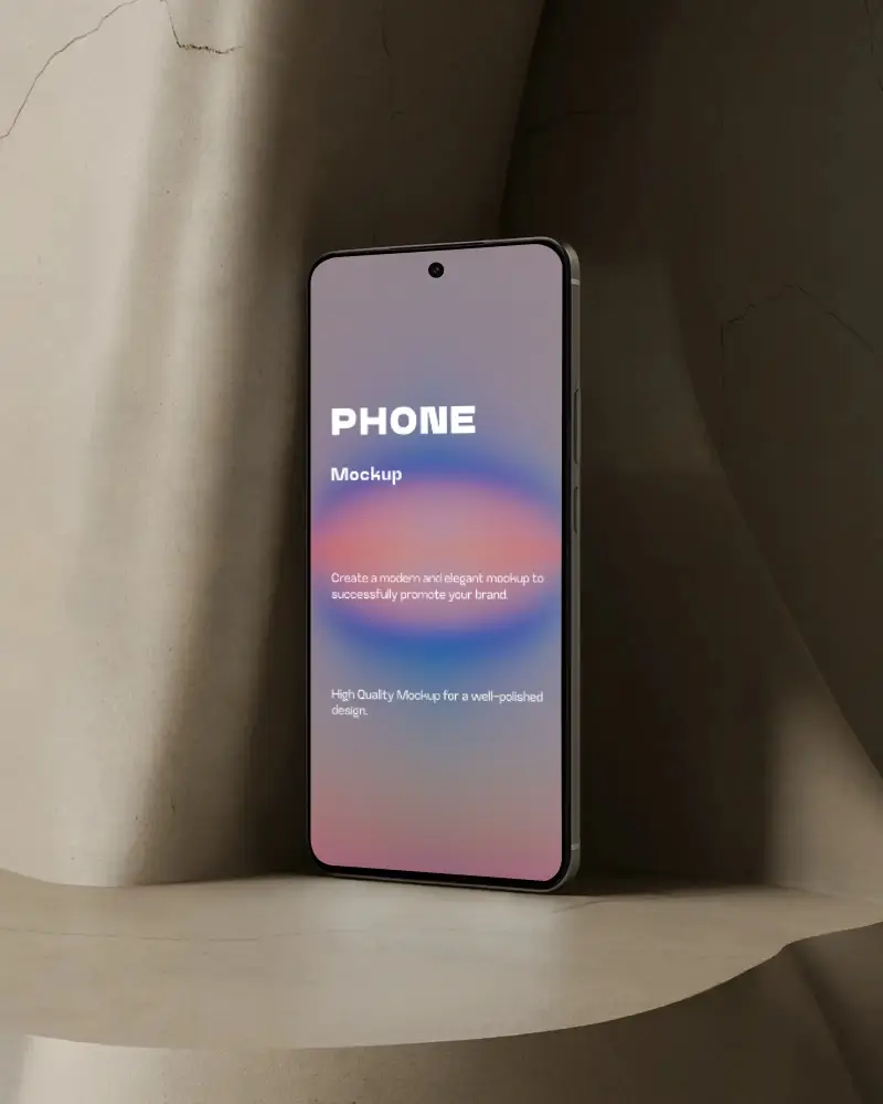 Nothing Sleek Slim Phone Mockup Standing Against Textured Natural Stone Surface For Design