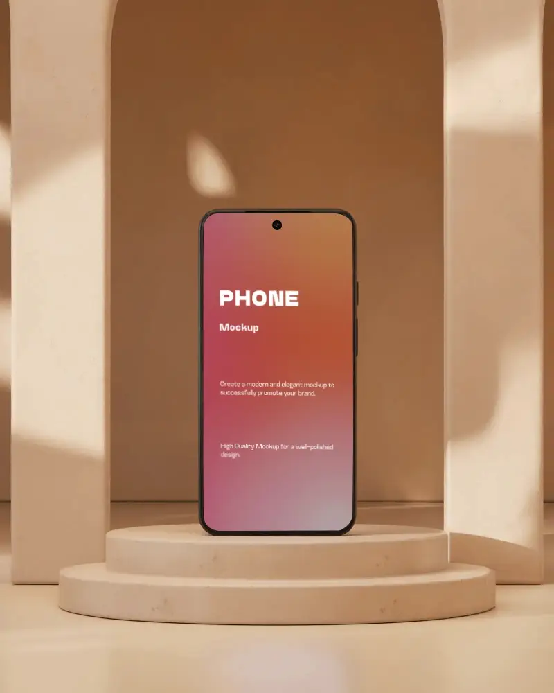 Googlepixel Sleek Minimal Phone Mockup With Modern Blank Screen Standing On Round Podium
