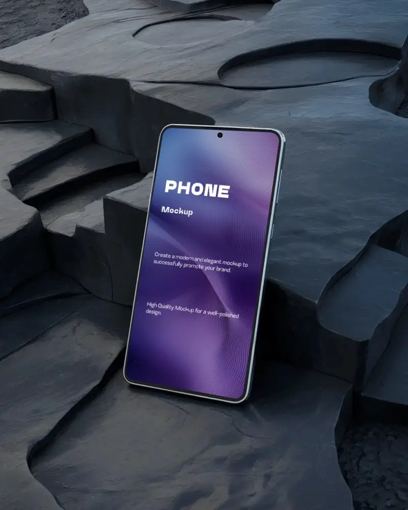 Googlepixel Realistic Smartphone Mockup Angled On Rough Stone Background Technology