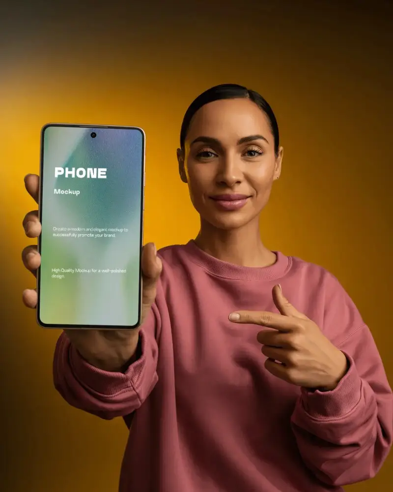 Woman Holding Oneplus Phone Mockup Portrait For Digital Marketing And App Presentation