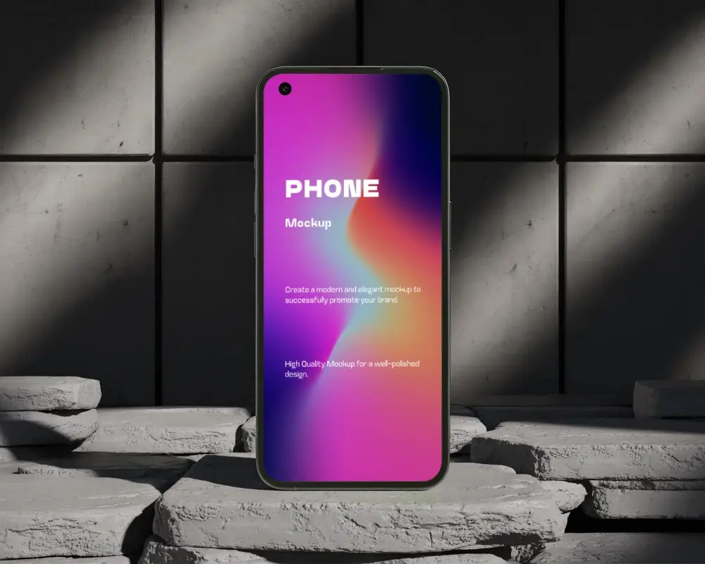 Sleek Modern Motorola Phone Mockup With Edge To Edge Display On Textured Stone Background