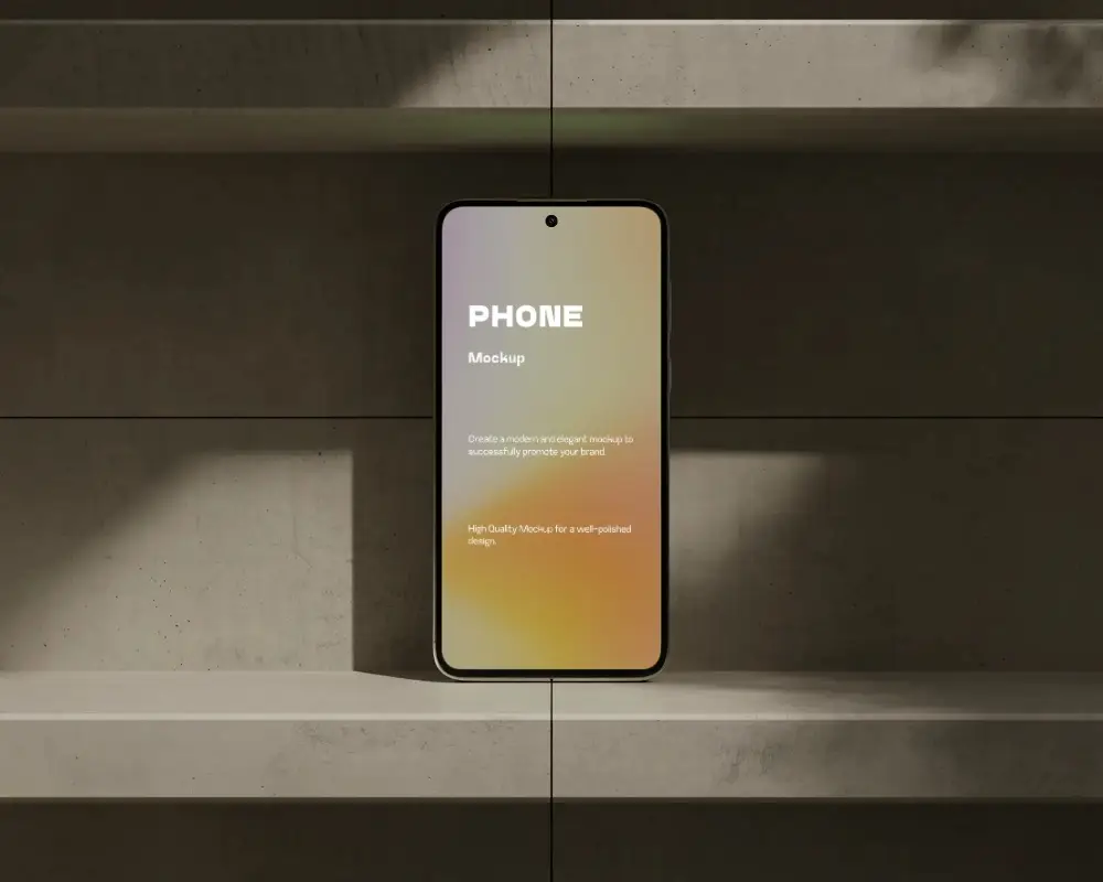 Modern Vertical Nothing Phone Mockup With Minimalist Concrete Background And Natural Light Shadow