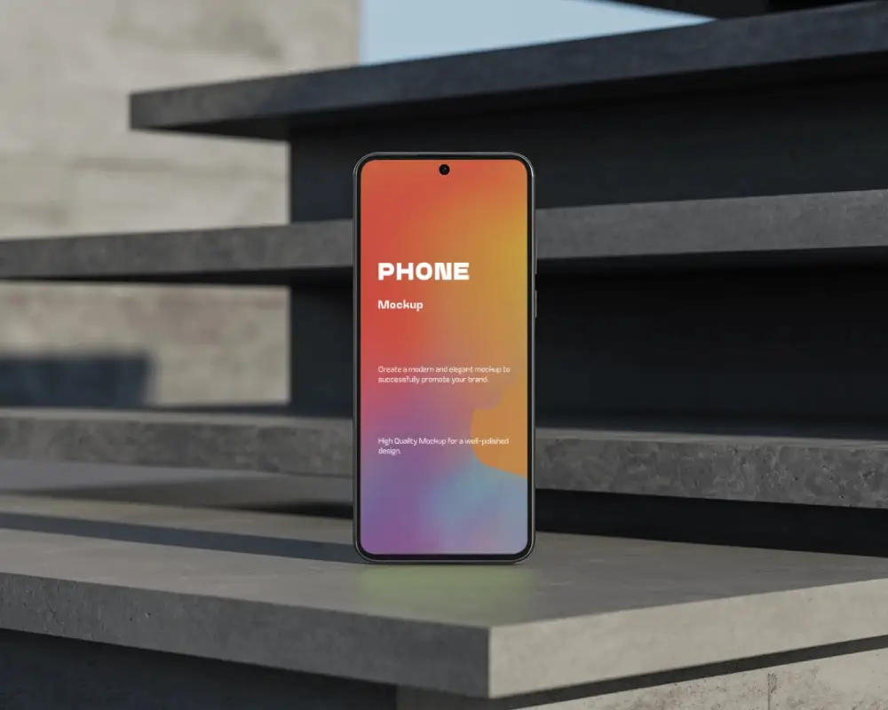 Modern Nothing Phone Mockup With Edge To Edge Screen On Minimalist Stone Surface For App
