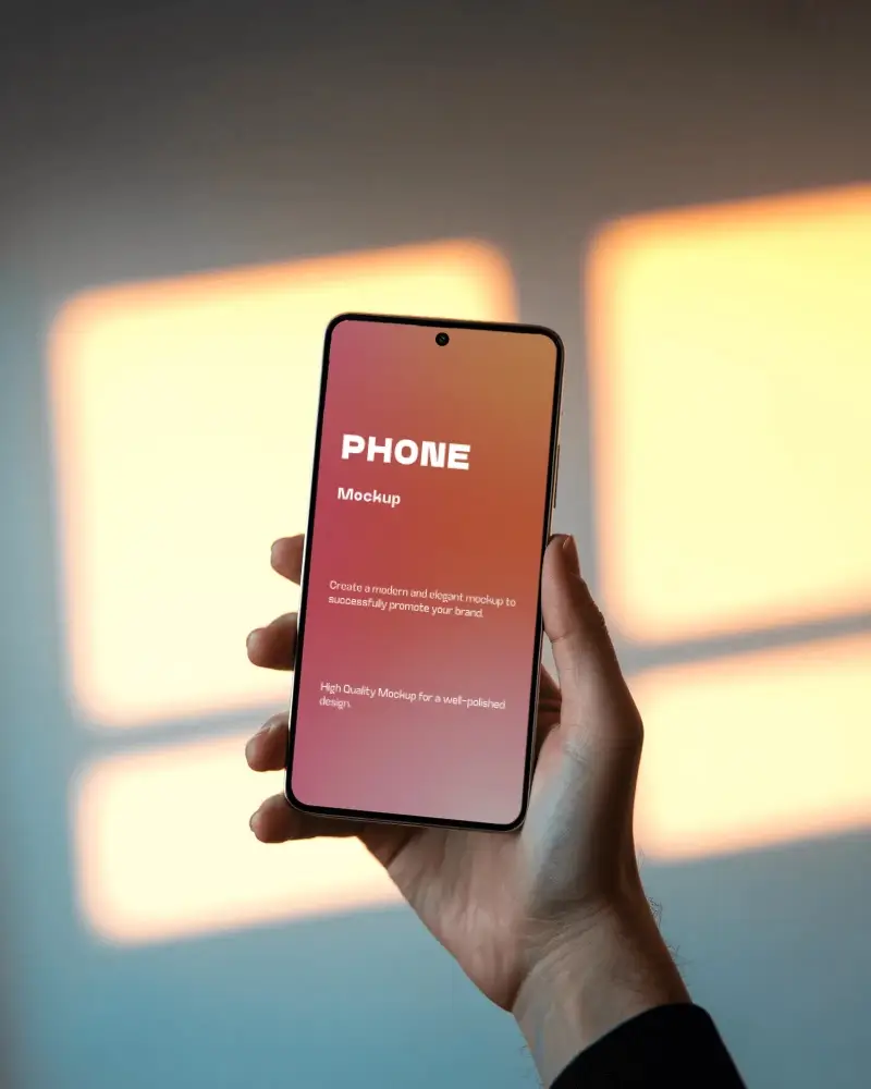 Isolated Hand With Samsung Phone Mockup For App Display And Digital Product Promo