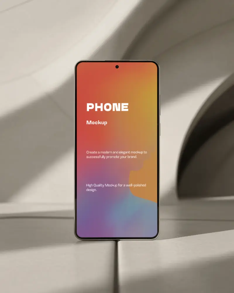 High Resolution Samsung Phone Mockup Portrait Mode With Simple Geometric Shadow Background