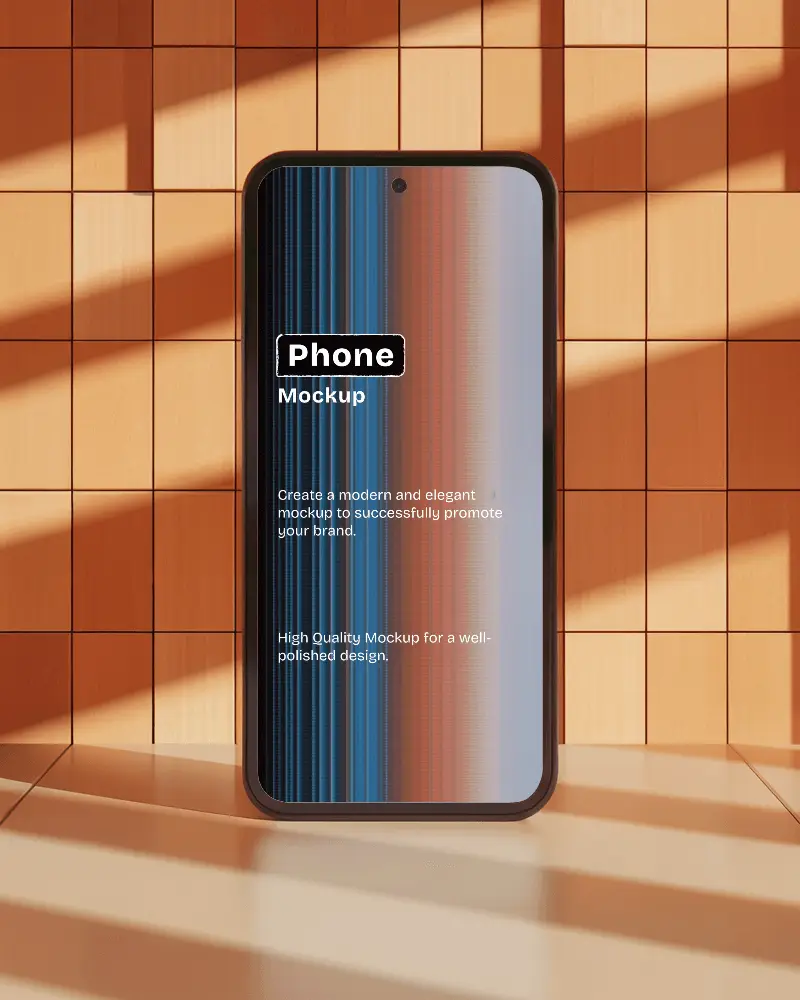 Sunlit Wooden Panel Smartphone Mockup Front View With Bold Shadows And Textured Background Warm Modern Display Style