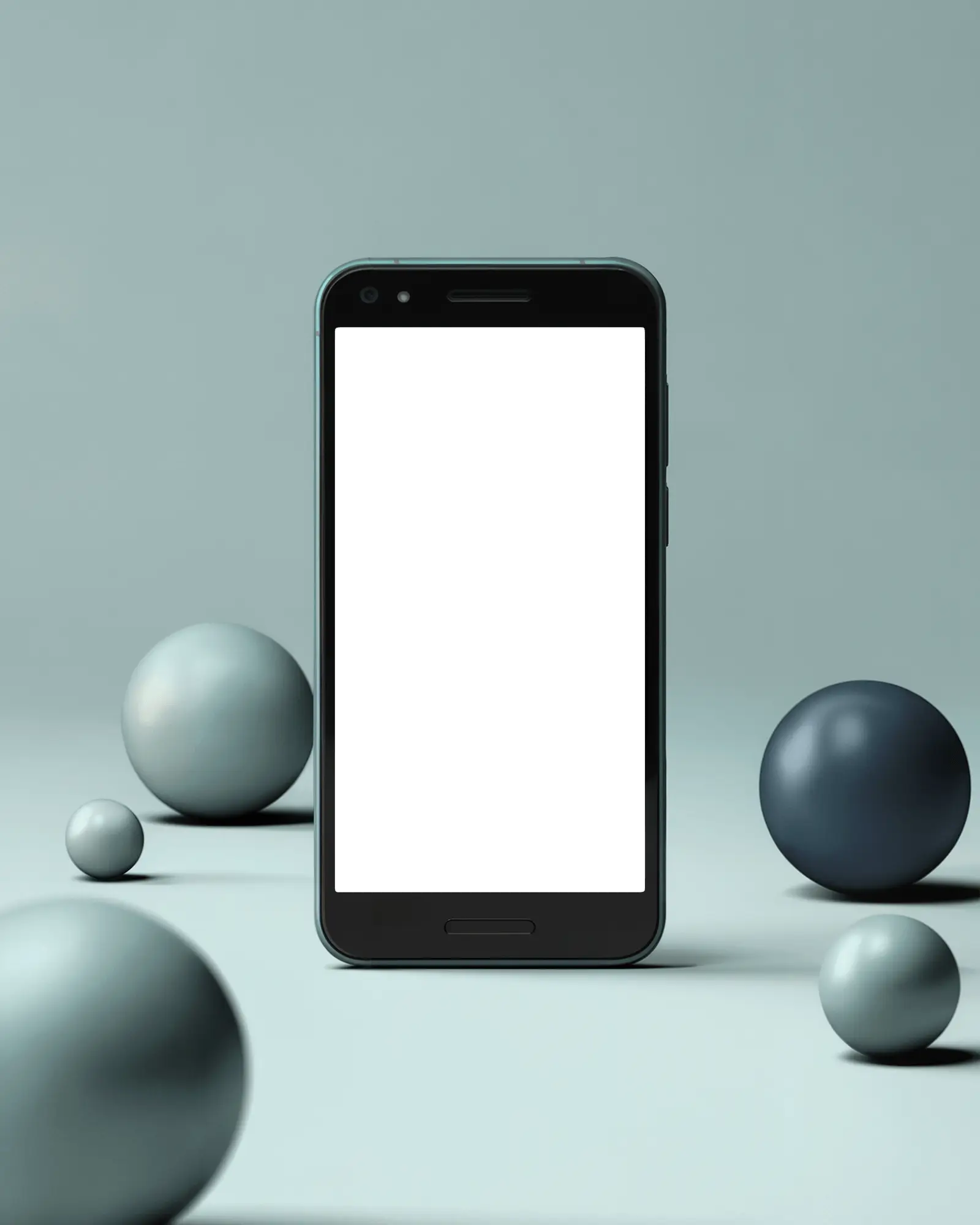 Minimal Elegant Smartphone Mockup Front View With Matte 3d Spheres On Soft Pastel Background