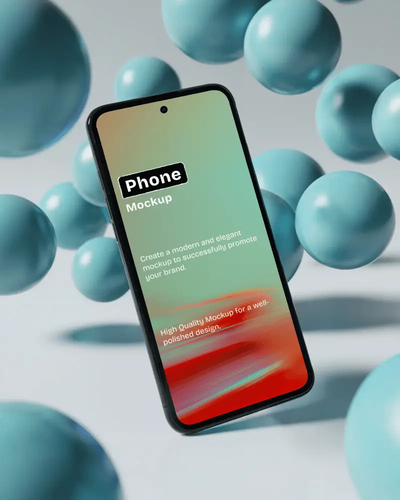 Android Phone Mockup Magenta Screen Abstract White Design Blue Spheres