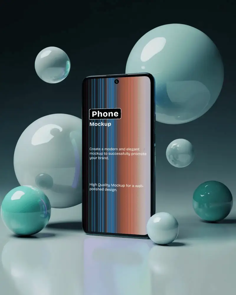 Android Phone Mockup Standing On Glossy Surface Surrounded Dark Background Vibrant 