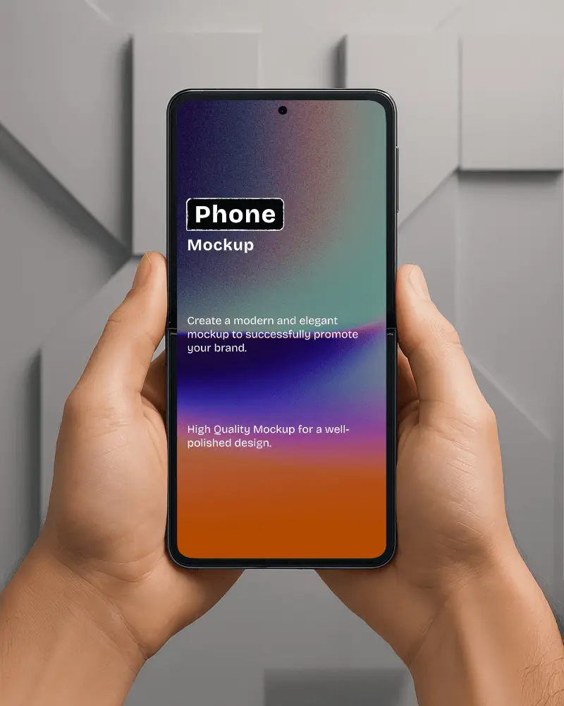 Android Phone Mockup Hands Holding 3d Geometric Wall Background