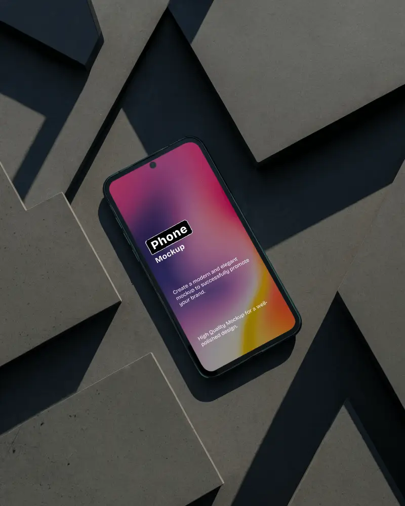 Modern Mobile Phone Mockup On 3d Polygon Background Shadows