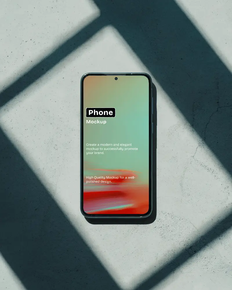 Android Mobile Phone Mockup On Concrete Surface With Crisp Sunlit Shadows For Bold And Minimal Design Presentation