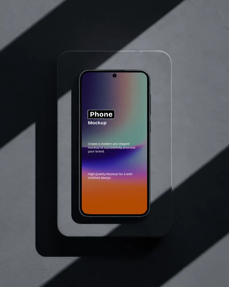 Top View Minimalist Mobile Phone Mockup In Hard Light Shadow Play For Premium Design Presentation