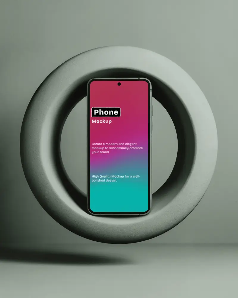 Floating Minimal Mobile Phone Mockup Inside Modern Sculptural Ring For Stylish Brand Visual Presentation