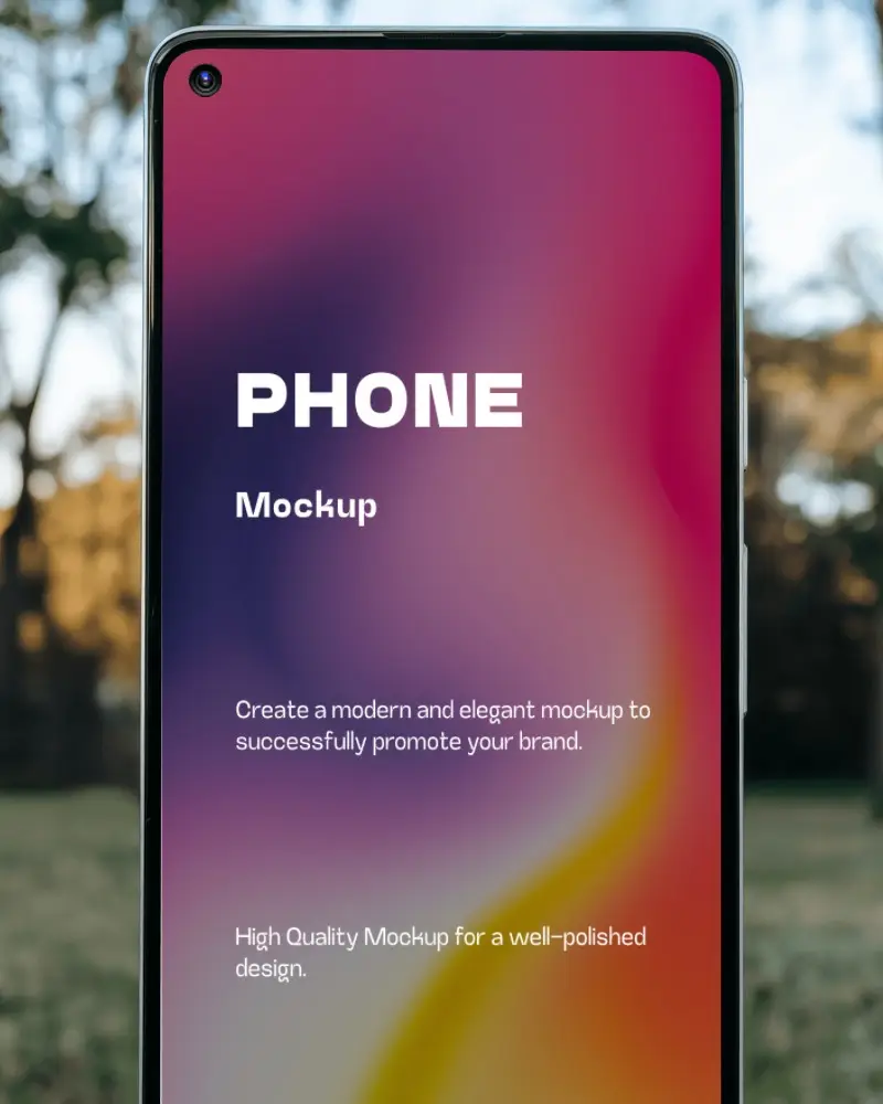 Angled Outdoor Smartphone Mockup Close Up In Natural Light With Blurred Background