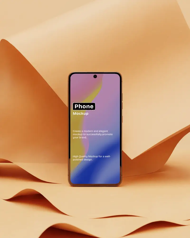Mobile Phone Mockup On Wavy Paper Texture Background With Warm Lighting For Modern And Organic Brand Presentation