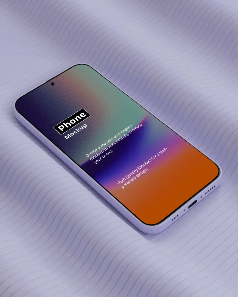 Smartphone Mockup Angled On Wavy Textured Surface With Soft Purple Tones For Stylish Ui And App Presentation