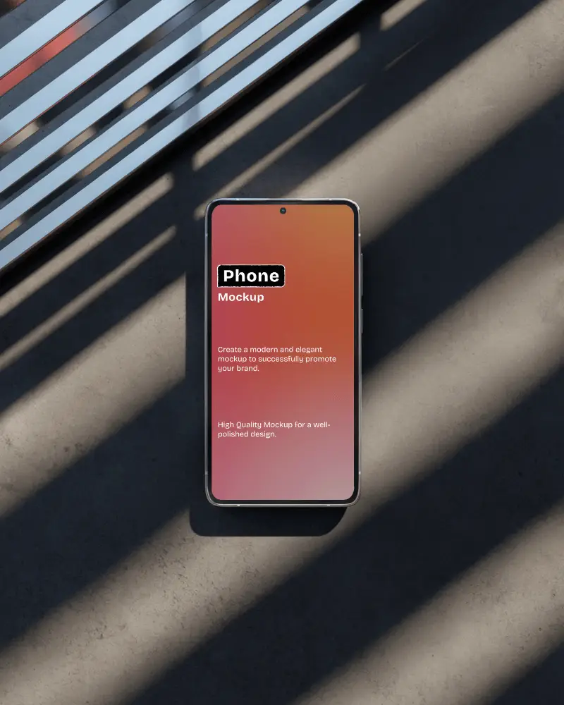 Mobile Phone Mockup On Concrete Surface With Angled Light Shadows For Premium Modern Brand Presentation