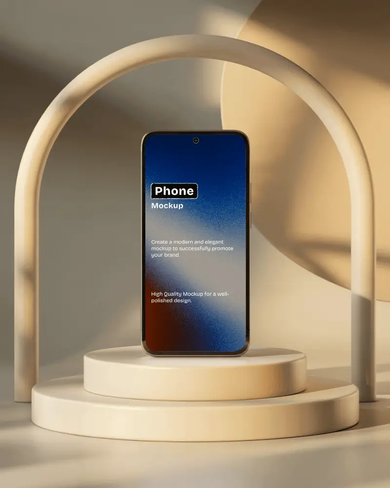 Mobile Phone Mockup On Stylized Podium Under Arched Structure With Soft Shadows For Premium Brand Presentation