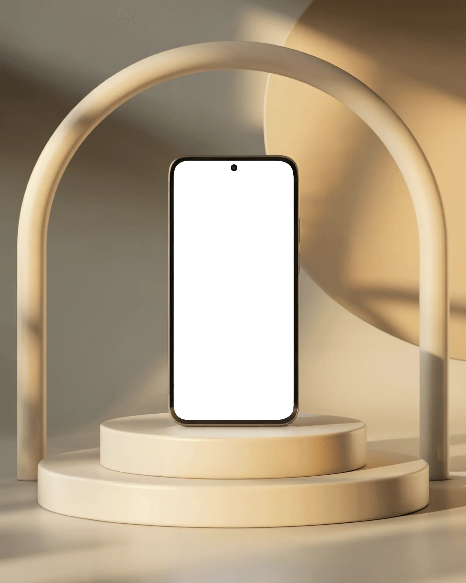 Mobile Phone Mockup On Stylized Podium Under Arched Structure With Soft Shadows For Premium Brand Presentation