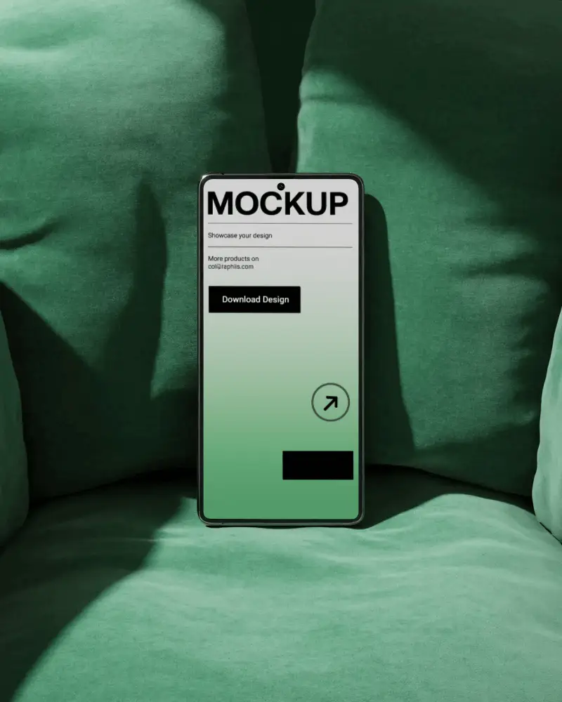 Samsung Phone Mockup Premium Smartphone Display On Soft Green Cushion Modern Background