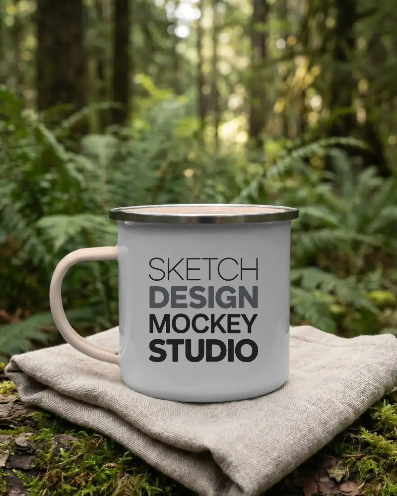 Outdoor Camping Enamel Mug Mockup Stainless Steel Rim Ideal For Coffee Tea Hiking Trips