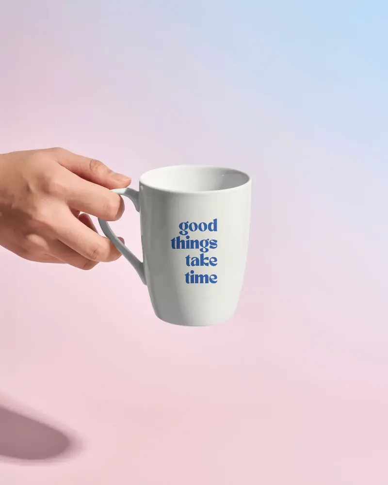 Hand Holding Minimalist Ceramic Coffee Mug For Personalized Printed Design Use