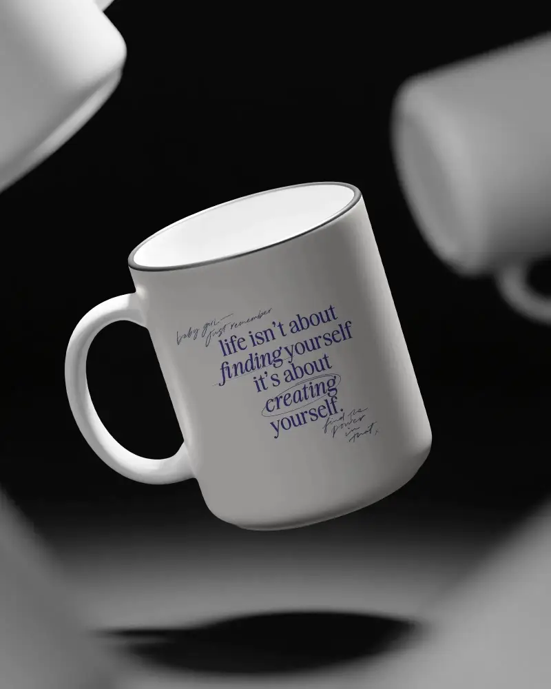 Ceramic Mug With Handle Floating In Dark Background 360 Degree Product Mockup Template