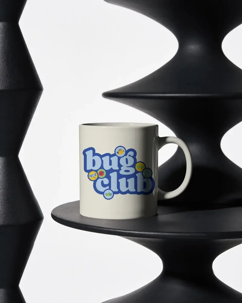 Modern Minimalist Ceramic Mug Display On Sculptural Abstract Black Pedestal Mockup