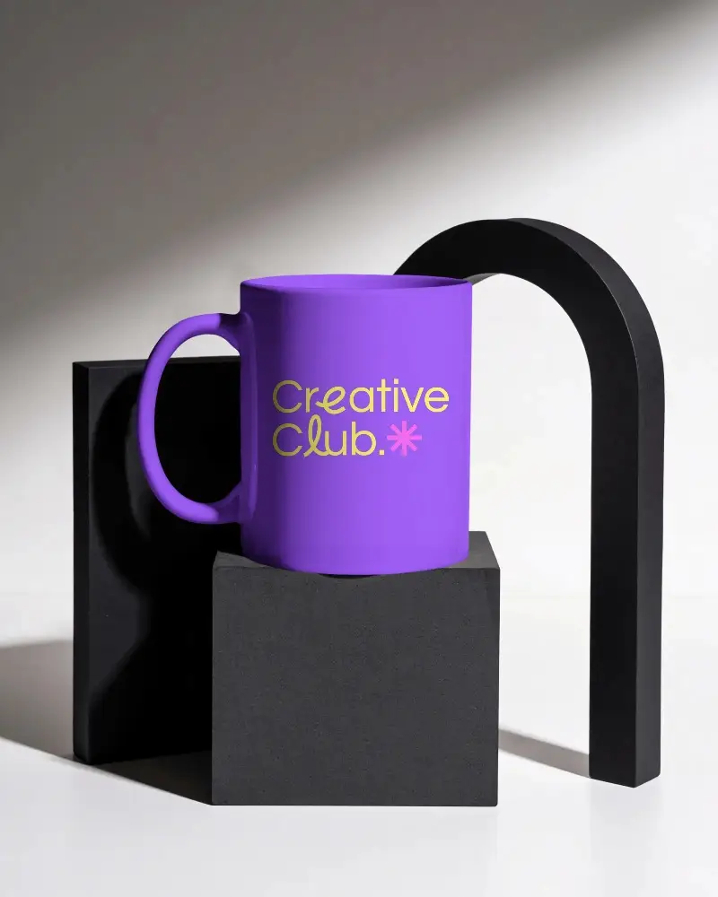 Modern Ceramic Mug Mockup On Abstract Geometric Black Stand Minimalist Stylish Home Decor