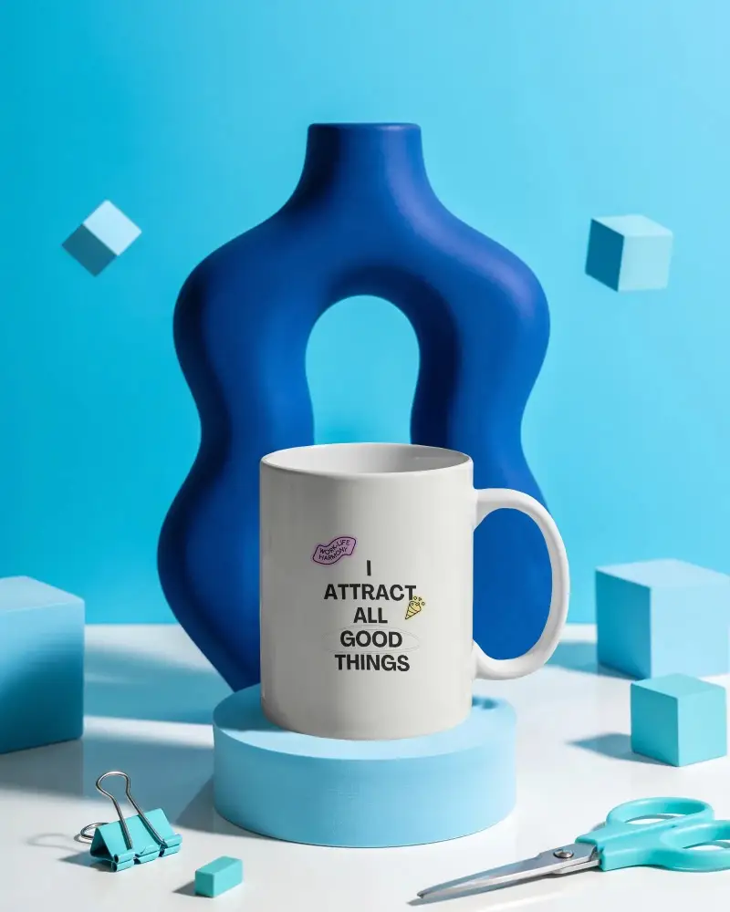 Sleek Plain Mug Mockup On Geometric Background Ideal For Branding And Personalized Gifts