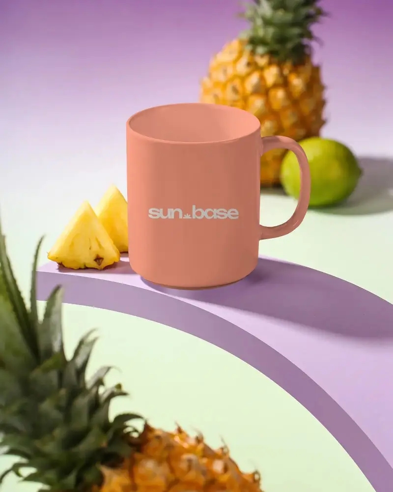 Clean Design Mug Mockup Surrounded By Pineapple Slices And Green Citrus Fruitsscene