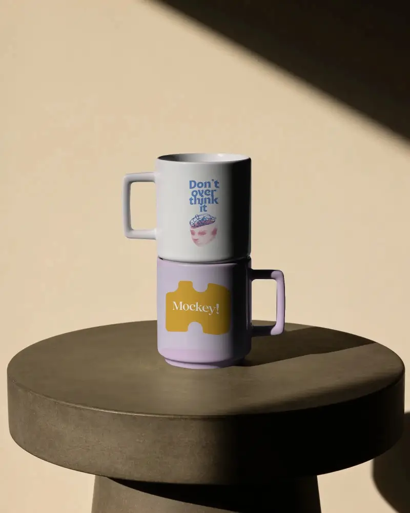 Stacked Ceramic Mug Mockups With Minimalist Design For Coffee And Tea Presentation