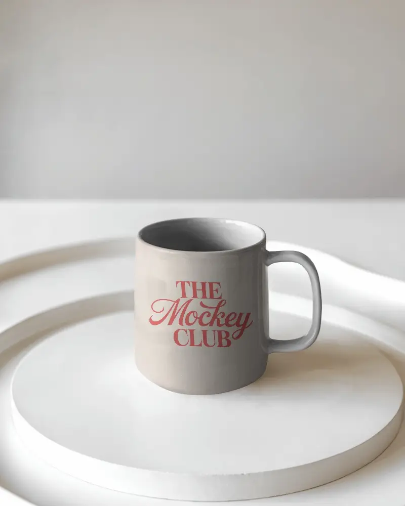 Ceramic Coffee Mug On Modern Minimalist Round Plate For Custom Branding Display