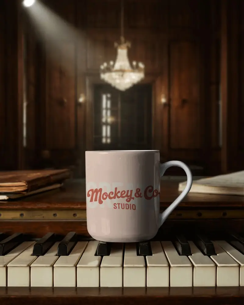Classic Ceramic Coffee Mug Placed On Piano Keys For Vintage Home Decor Ideas