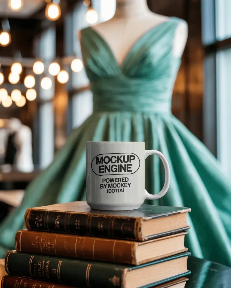 Vintage Style Stacked Books Mockup With Mug Great For Cozy Reading And Home Decor Presentation