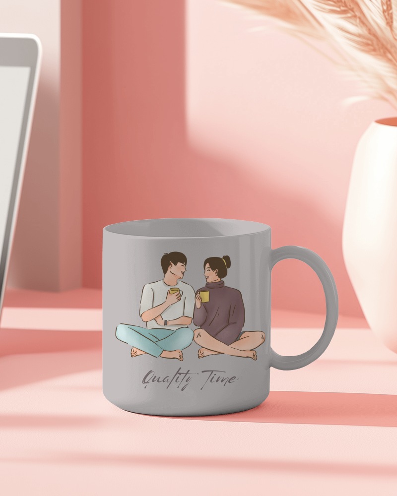 Aesthetic White Mug Mockup On Pink Desk With Modern Accessories