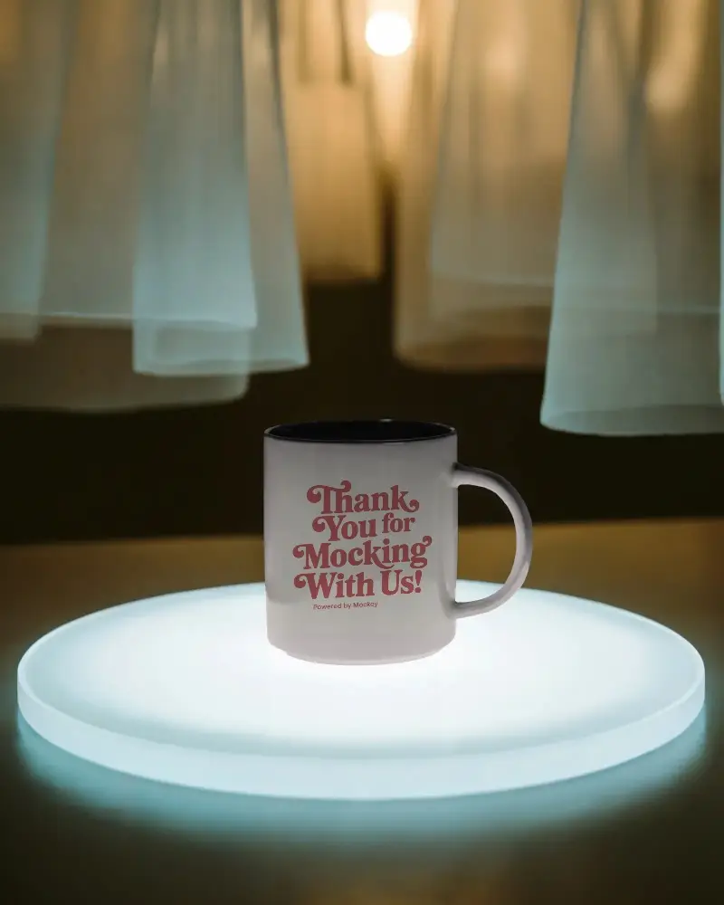 Minimalistic Mug Mockup On Glowing Surface With Soft Texture Background And Subtle Lighting