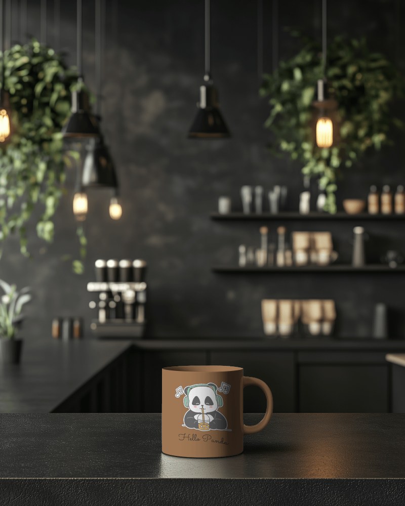 Minimal White Mug Mockup On Wooden Bar With Cafe Interior